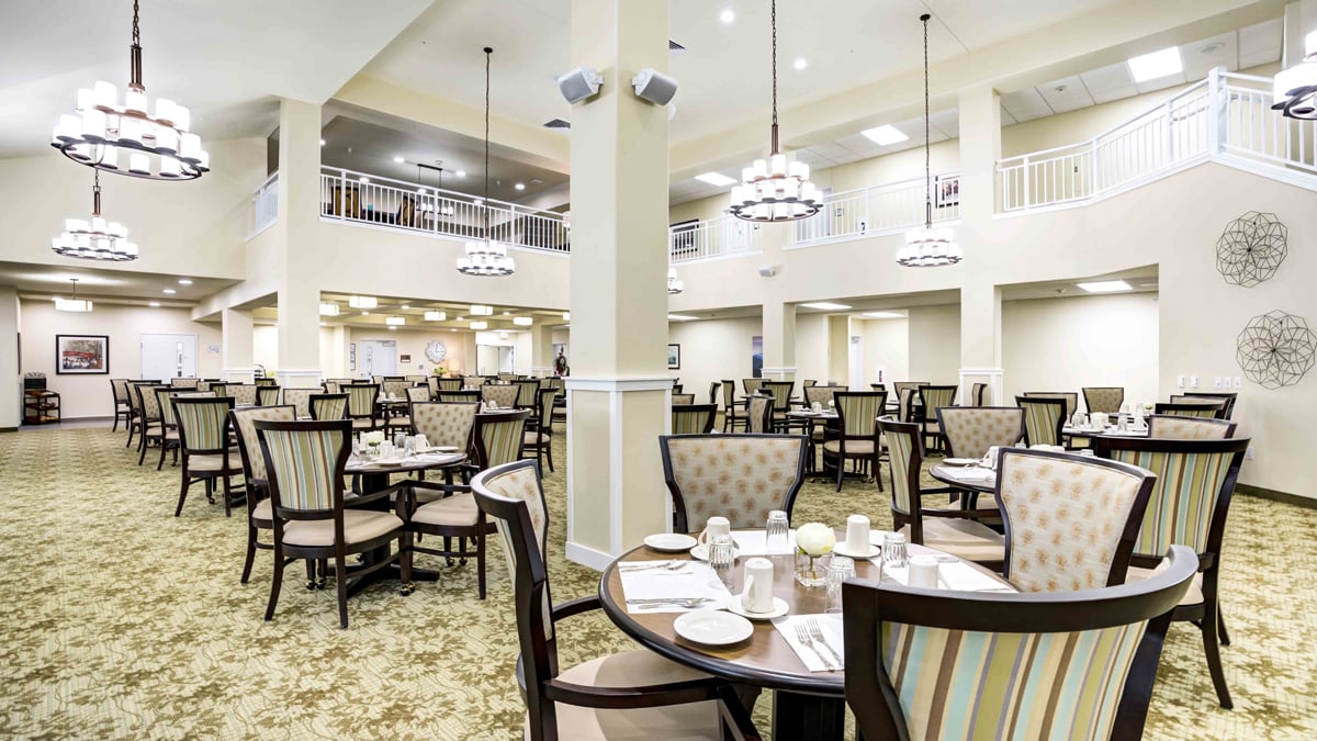 The dining room at Azalea Estates set for mealtime