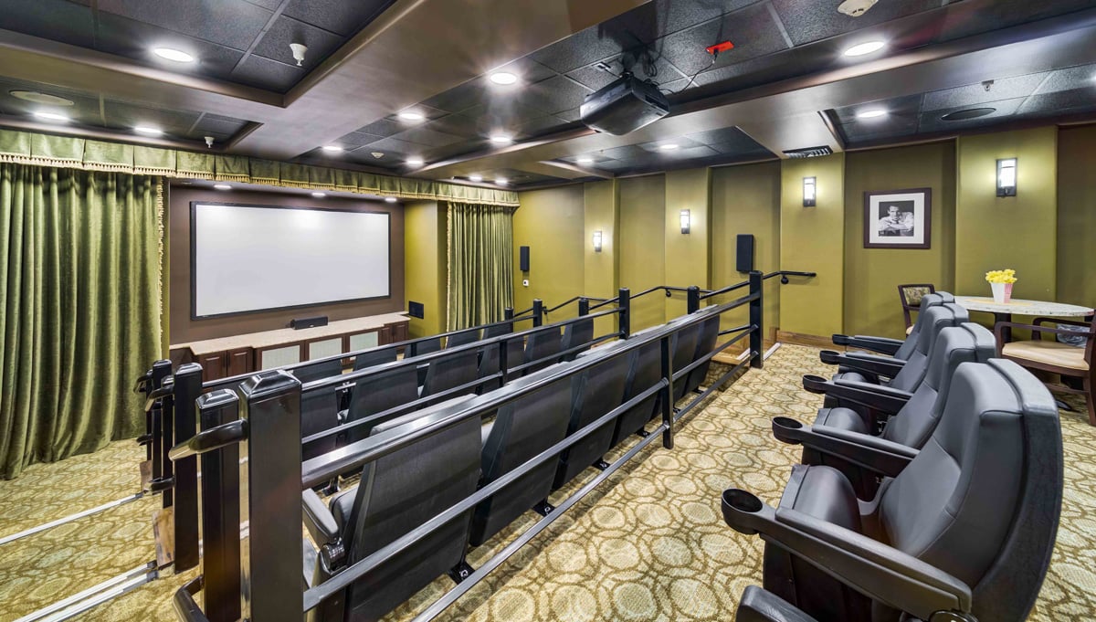 The theater room at Azalea Estates