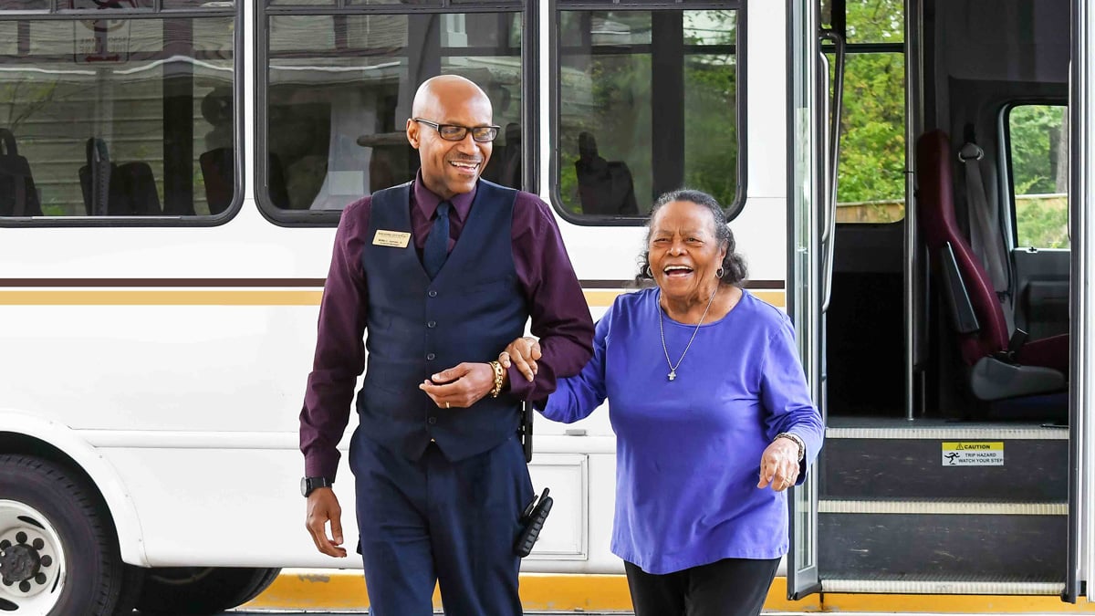 The Azalea Estates community bus providing resident transportation